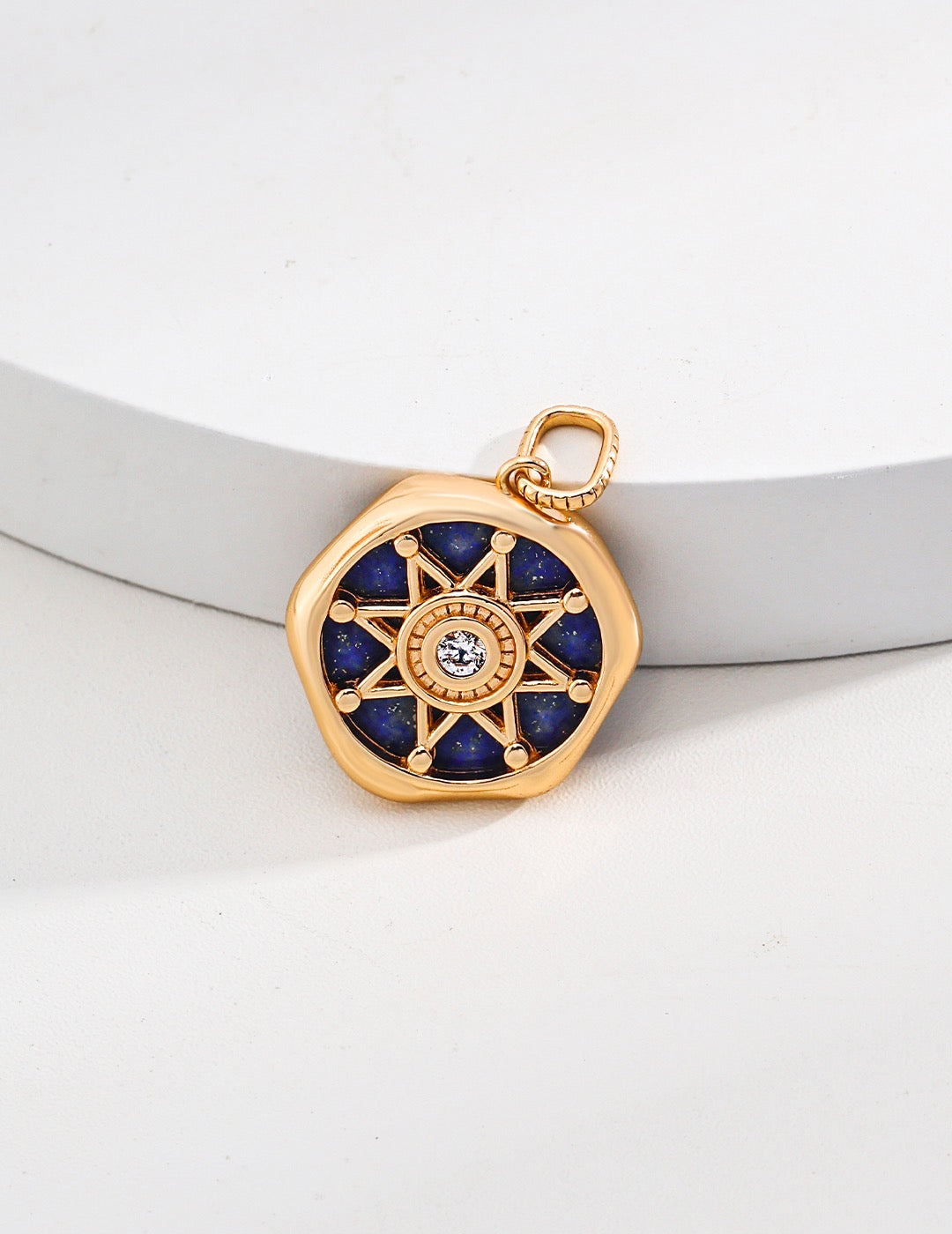 Gold Compass Pendant Necklace Nautical Jewelry with Lapis Lazuli and Earrings