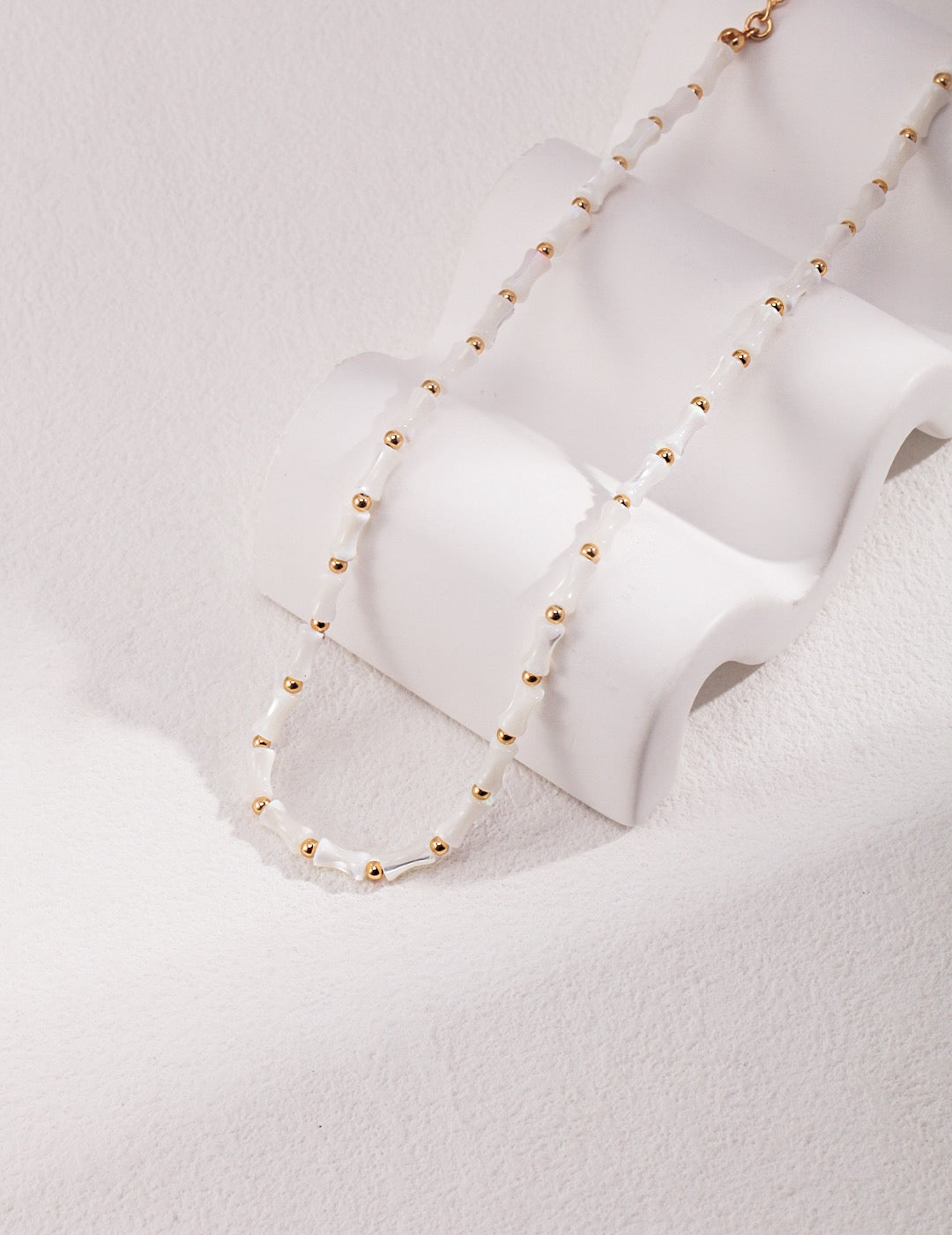 Sterling silver gold plated .White Bamboo Necklace, beaded Jewelry dainty Beaded