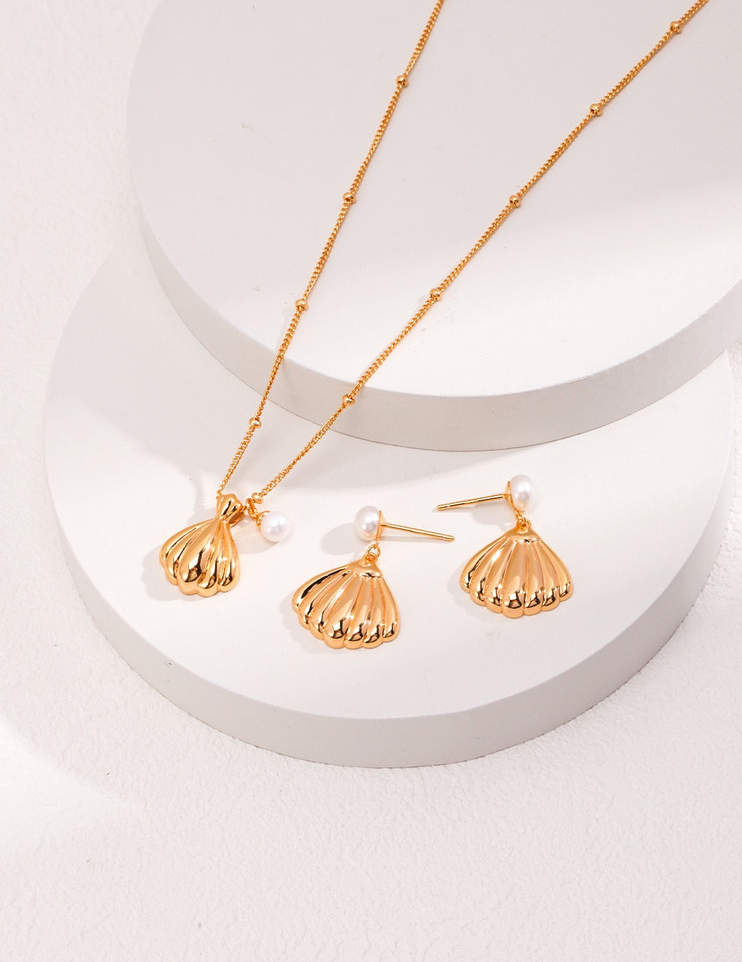 Seashell Serenade Sterling Silver Pearl Set.Sterling silver gold plated