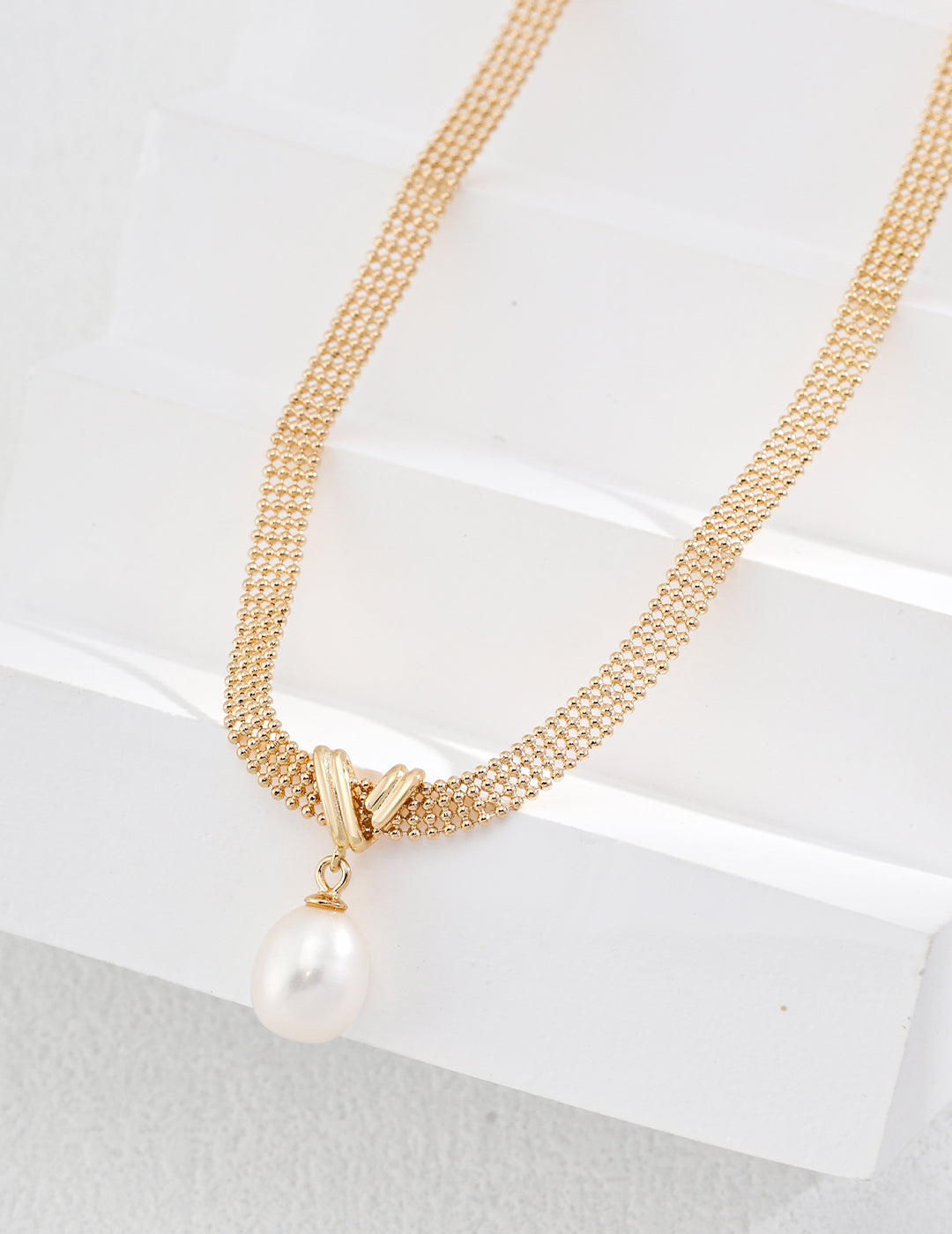 BAROQUE PEARL SNAKE CHAIN PENDANT NECKLACE/Sterling silver gold plated