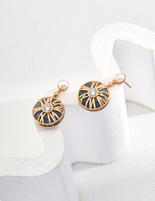 Vintage Sunburst Pearl Drop Earrings