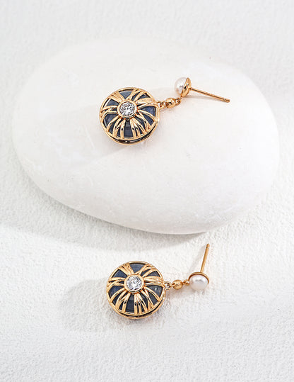 Vintage Sunburst Pearl Drop Earrings