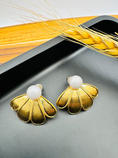 Petal and Imitation Pearl Stud Earrings - Plated Alloy with Sterling Silver Stud Earrings for Women Fashion