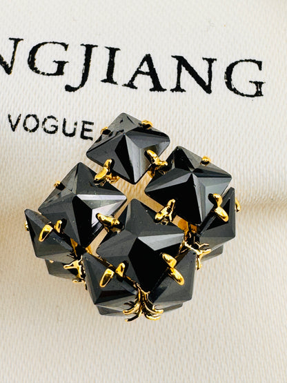 Gold Color Black Cluster of Flower Petals with Sterling Silver Stud Earrings for Women Fashion