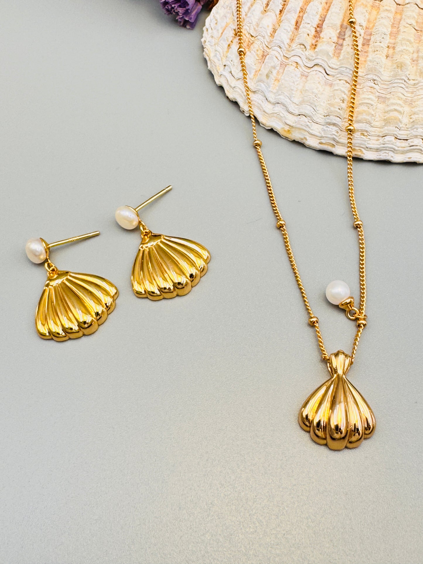 Seashell Serenade Sterling Silver Pearl Set.Sterling silver gold plated