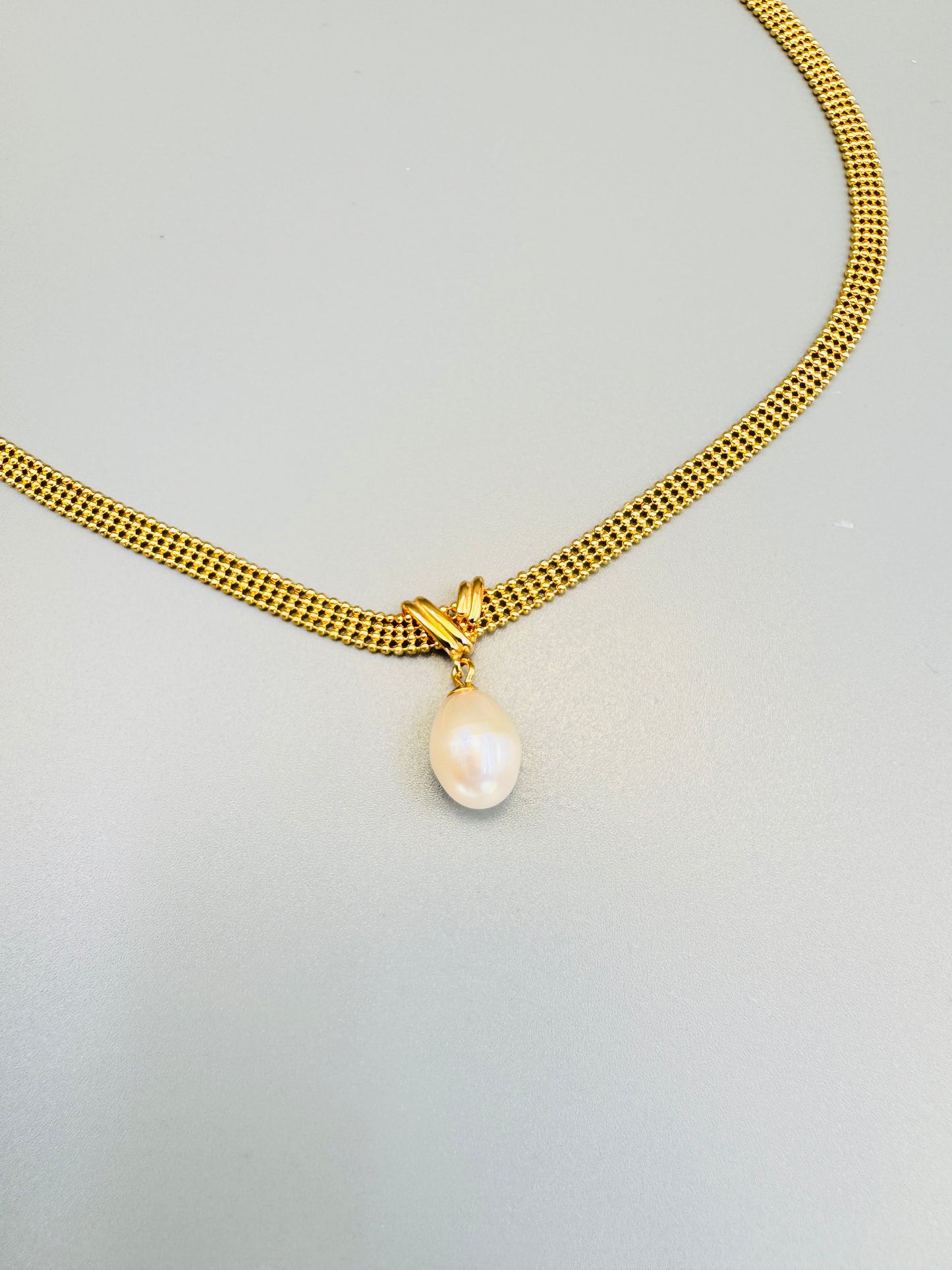 BAROQUE PEARL SNAKE CHAIN PENDANT NECKLACE/Sterling silver gold plated