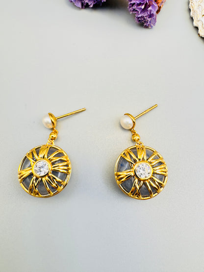 Vintage Sunburst Pearl Drop Earrings