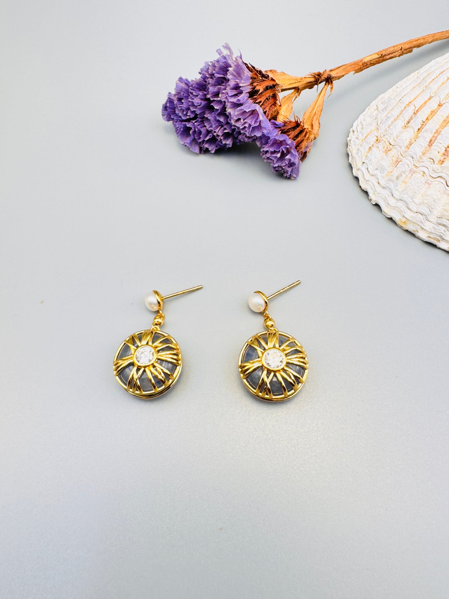 Vintage Sunburst Pearl Drop Earrings